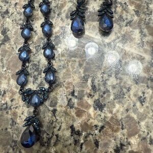 Elegant Blue Teardrop Necklace and Earring Set